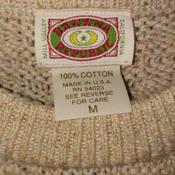 Vintage Banana Republic Mill Valley Basketwave Knit Cotton Sweater Size M Tan - Picture 2 of 6